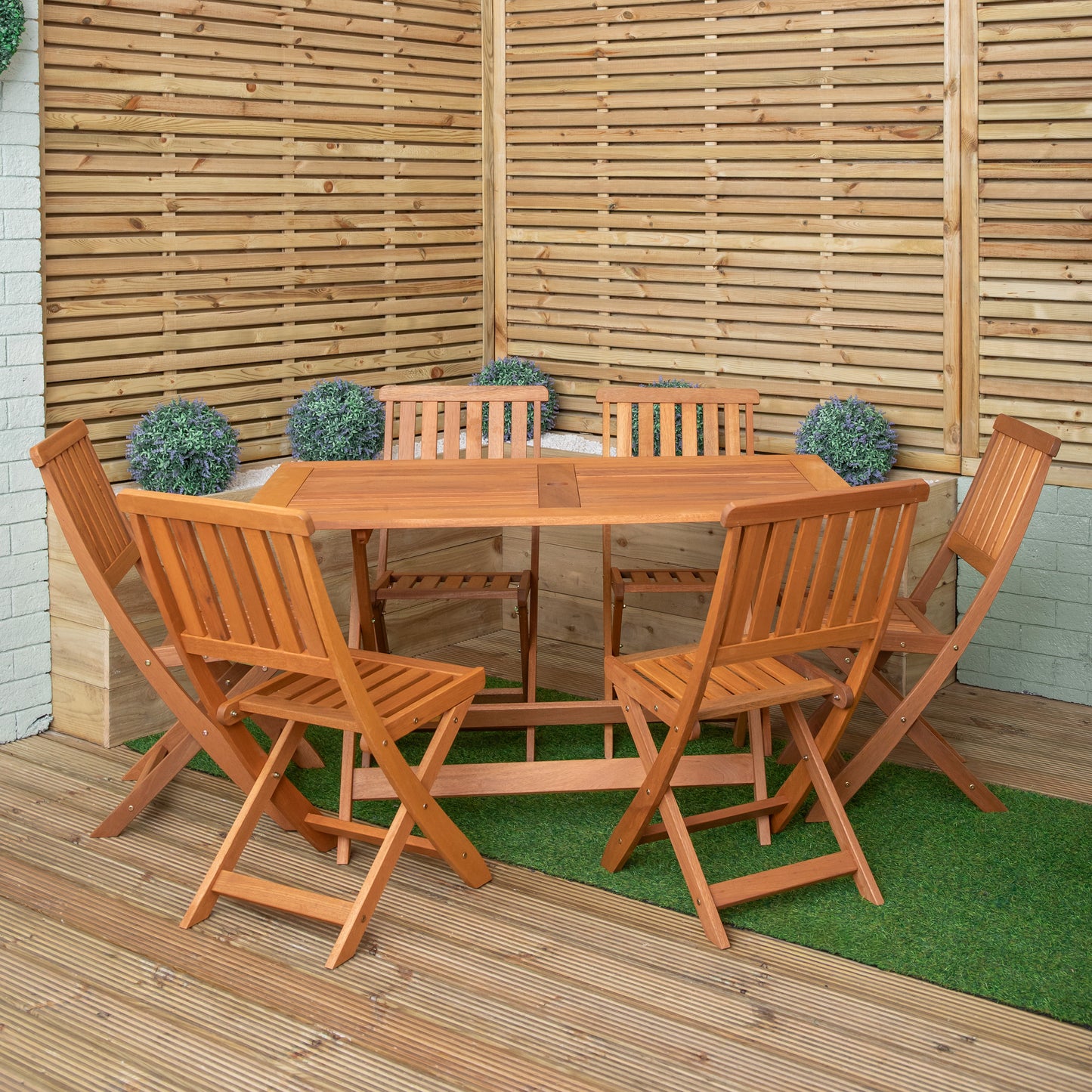 Outdoor 6 Person Folding Rectangular Wooden Garden Dining Table Chairs Set