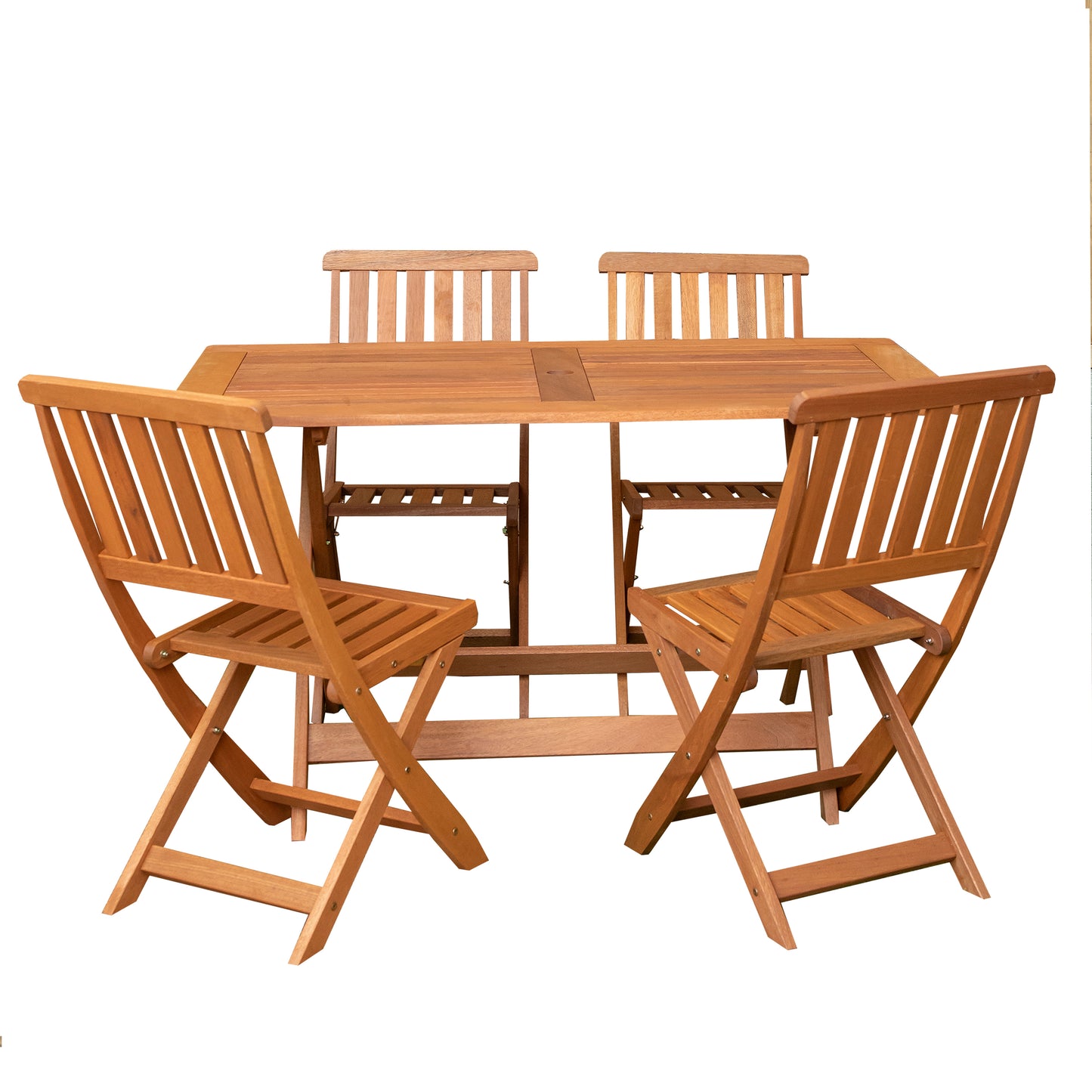 Outdoor 4 Person Folding Rectangular Wooden Garden Dining Table Chairs Set