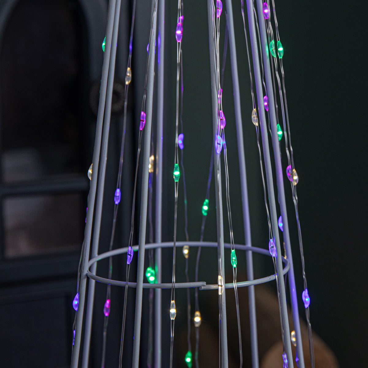Set of 3 Light up White Metal Dewdrop Christmas Cone Trees with Mulit-Coloured LEDs