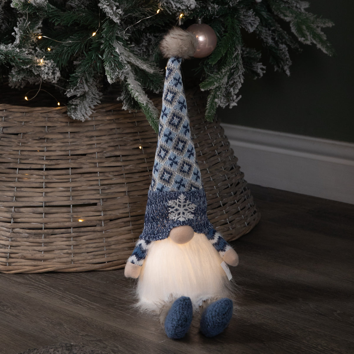 55cm Battery Operated Light up Blue Christmas Gonk with Dangly Legs & Snowflake Hat