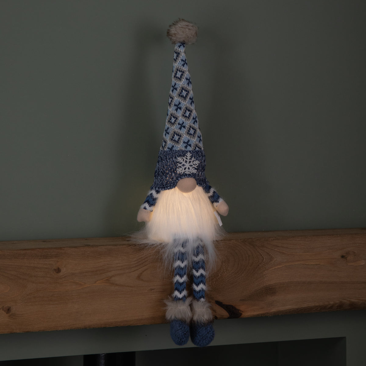 55cm Battery Operated Light up Blue Christmas Gonk with Dangly Legs & Snowflake Hat