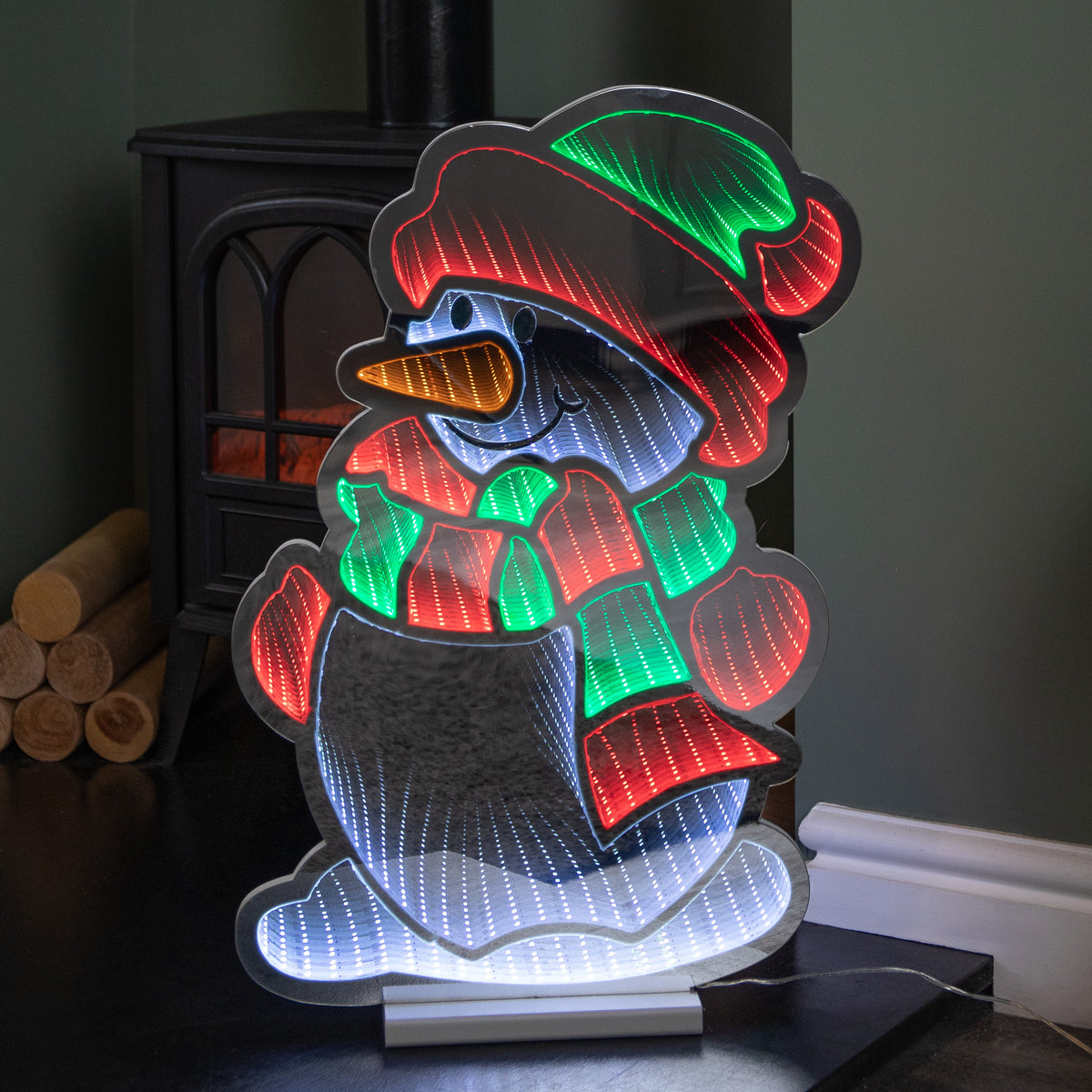 60cm Light up Snowman Infinity Christmas Decoration with Red, White and Green LEDs