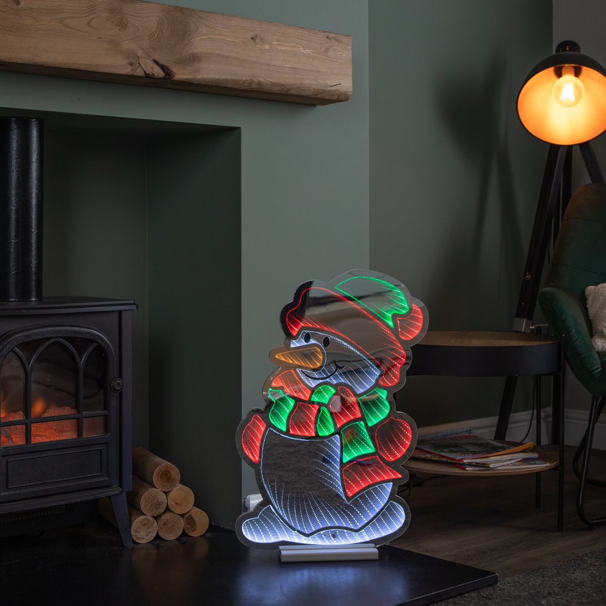 60cm Light up Snowman Infinity Christmas Decoration with Red, White and Green LEDs