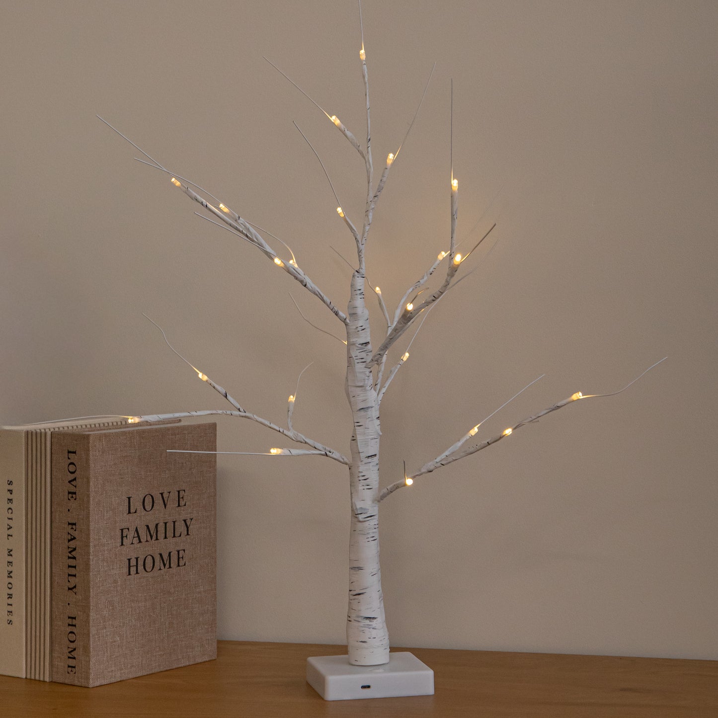 60cm Battery Powered Light Up Christmas Birch Tree with 24 Warm White LEDs
