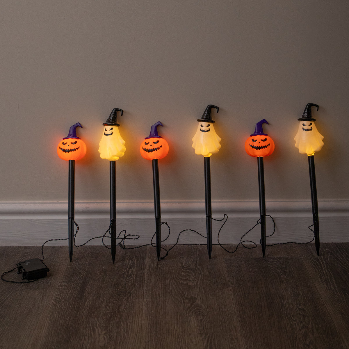 Set of 6 Halloween Light Up Pumpkin & Ghost Path Lights with Ground Stakes