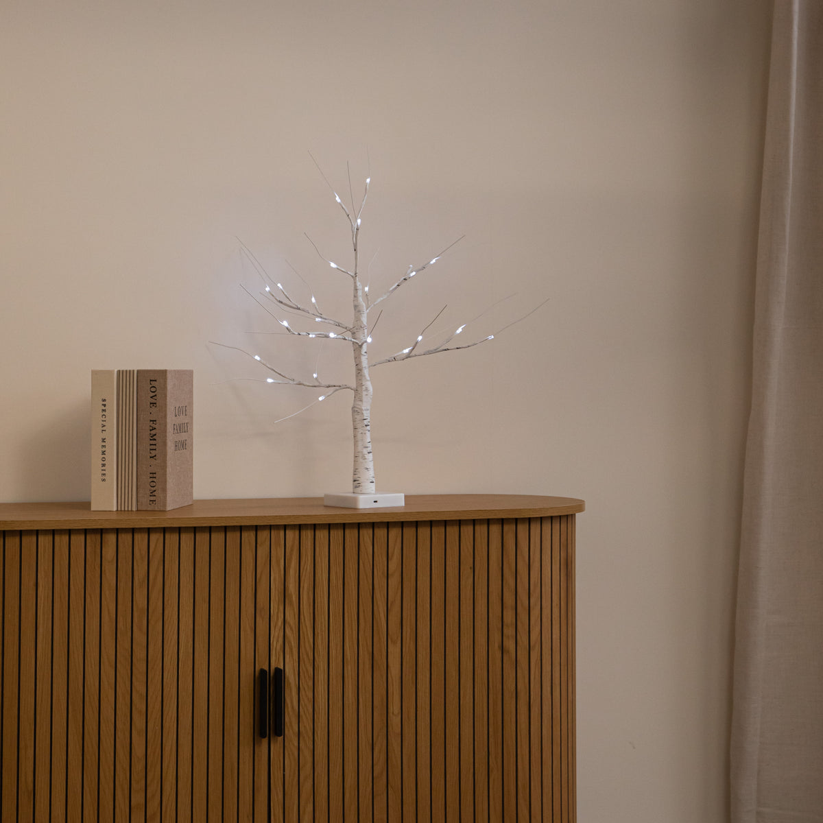 60cm Battery Powered Light Up Christmas Birch Tree with 24 White LEDs