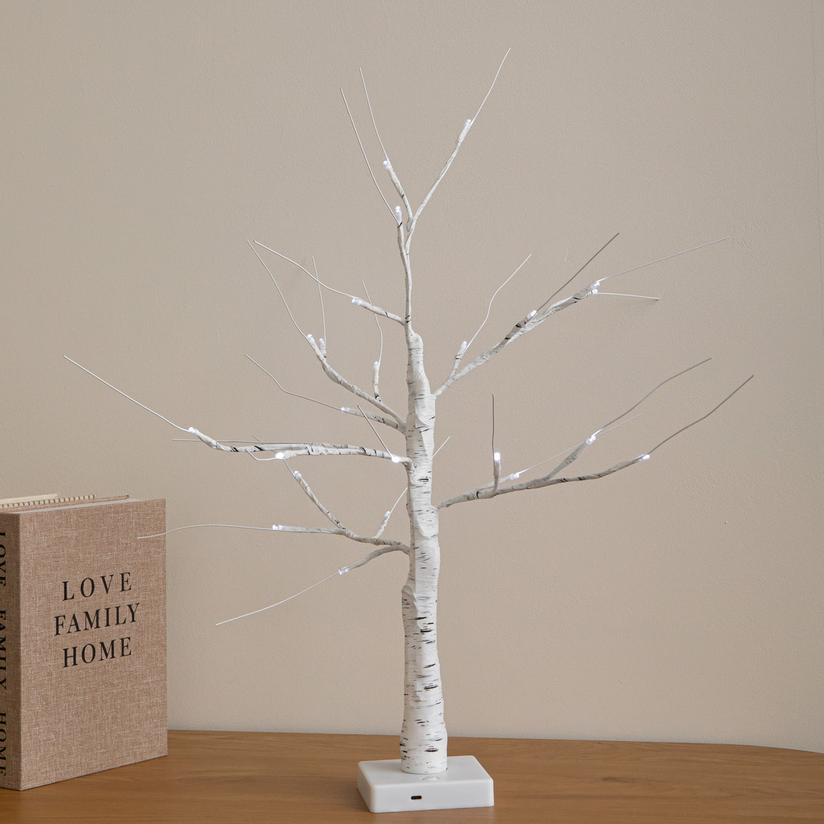 60cm Battery Powered Light Up Christmas Birch Tree with 24 White LEDs