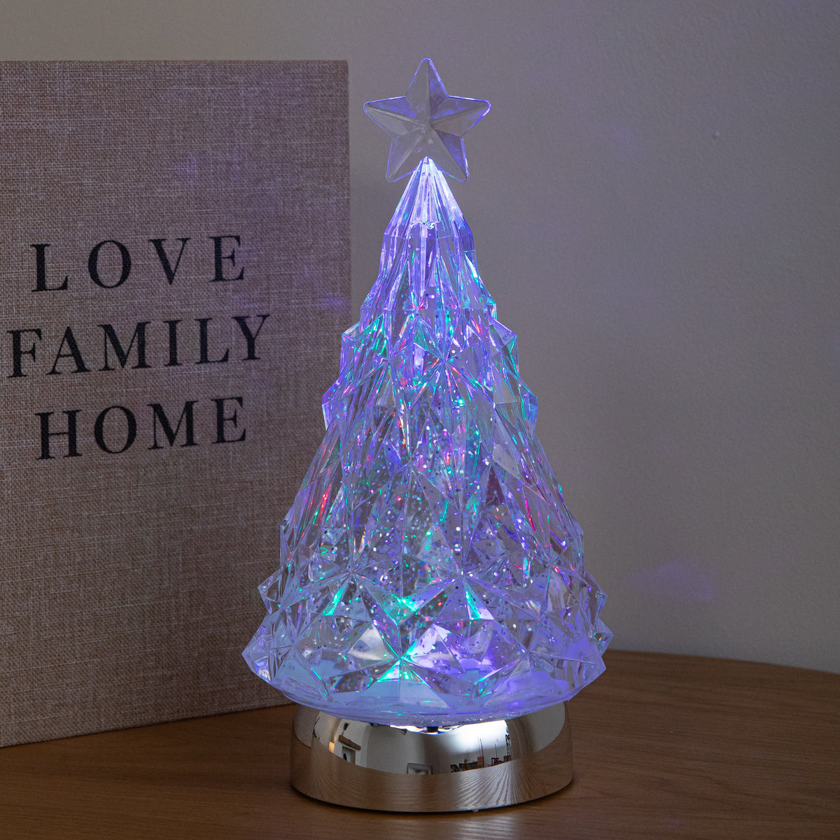 25cm Dual Powered Glitter Christmas Tree Water Spinner with Colour Changing LED Lights