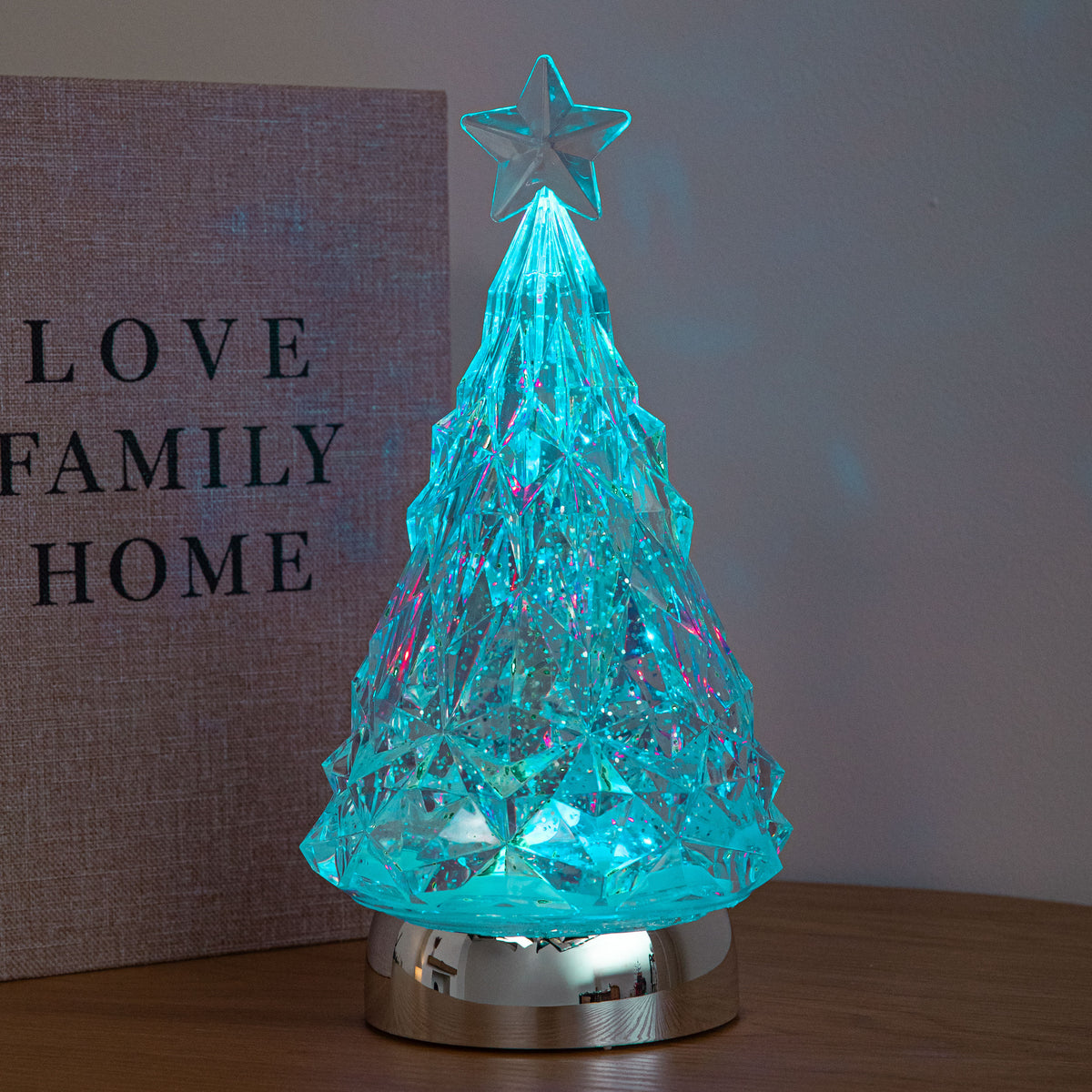 25cm Dual Powered Glitter Christmas Tree Water Spinner with Colour Changing LED Lights