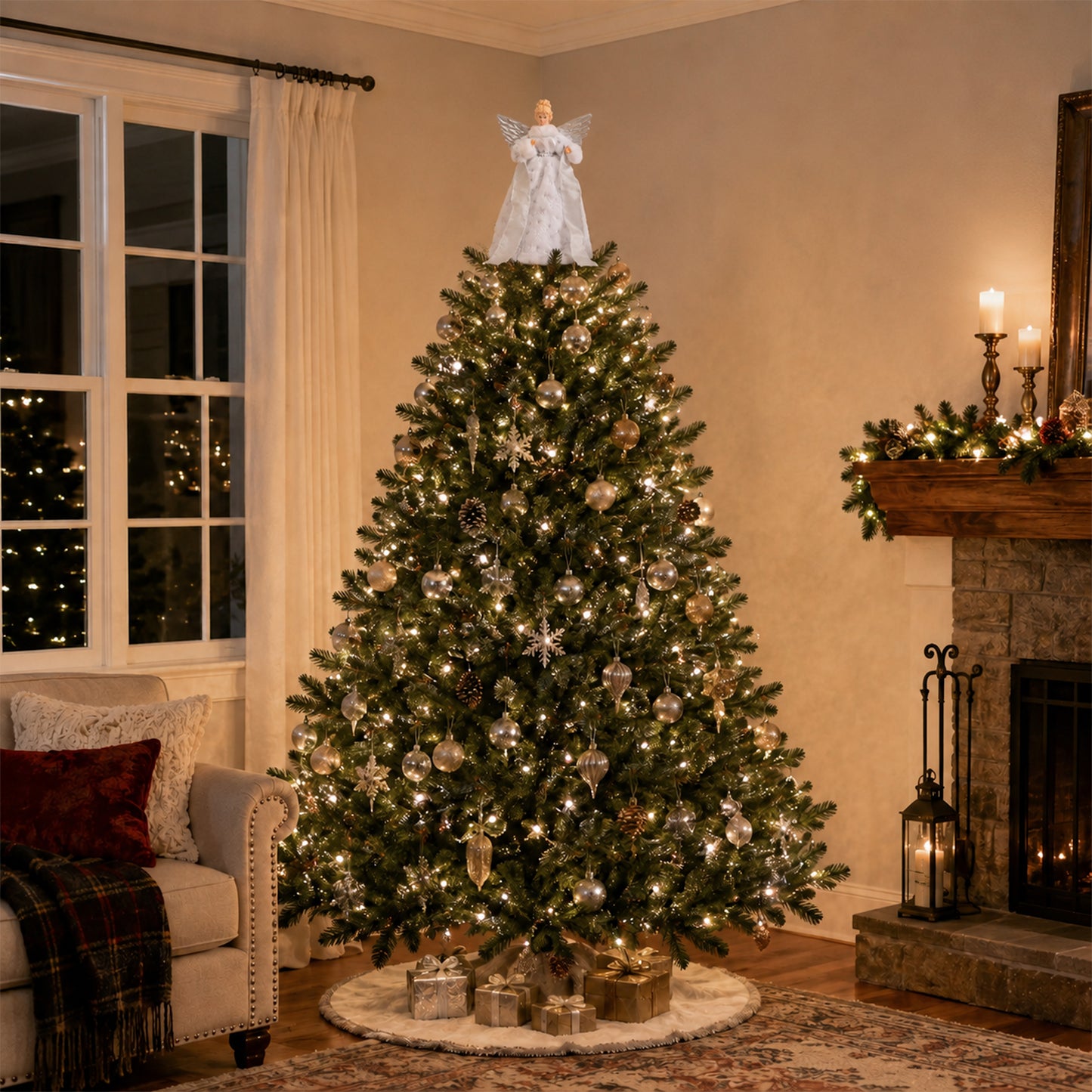45cm Large White Christmas Angel with SIlver Wings Tree Topper
