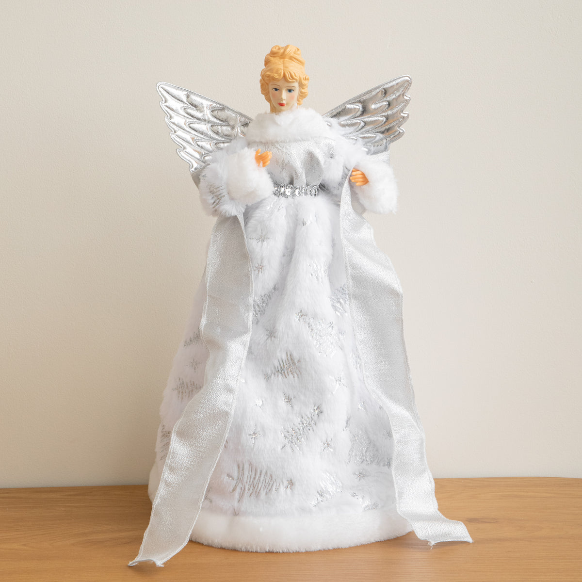 45cm Large White Christmas Angel with SIlver Wings Tree Topper