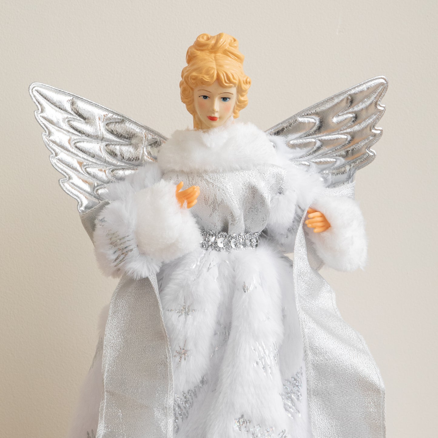 45cm Large White Christmas Angel with SIlver Wings Tree Topper