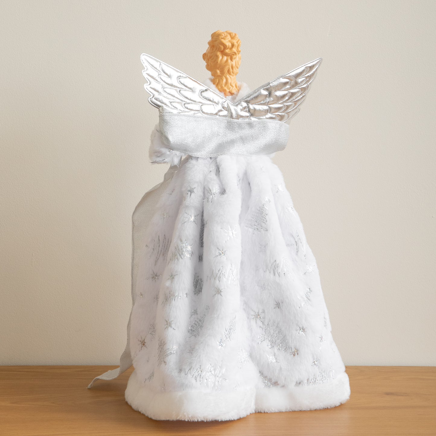 45cm Large White Christmas Angel with SIlver Wings Tree Topper