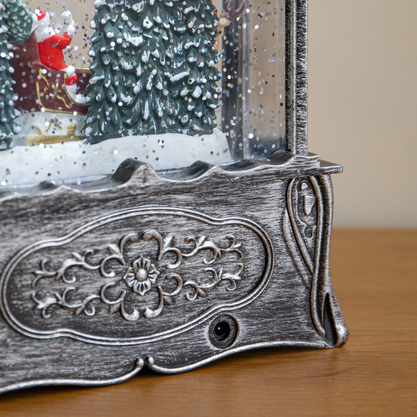 22cm Dual Powered Silver Santa Sleigh Christmas Water Spinner Lantern