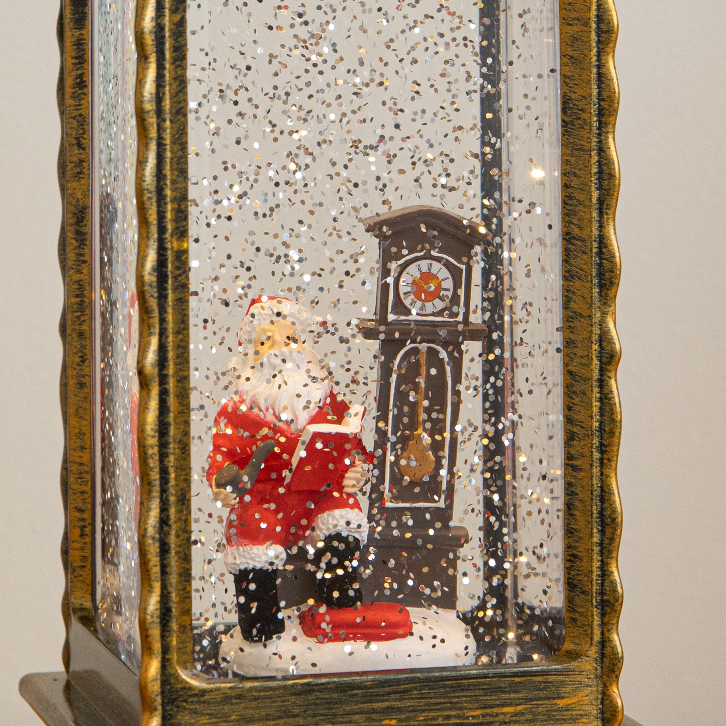27cm Dual Powered Antique Gold LED Christmas Water Spinner with Santa & Clock