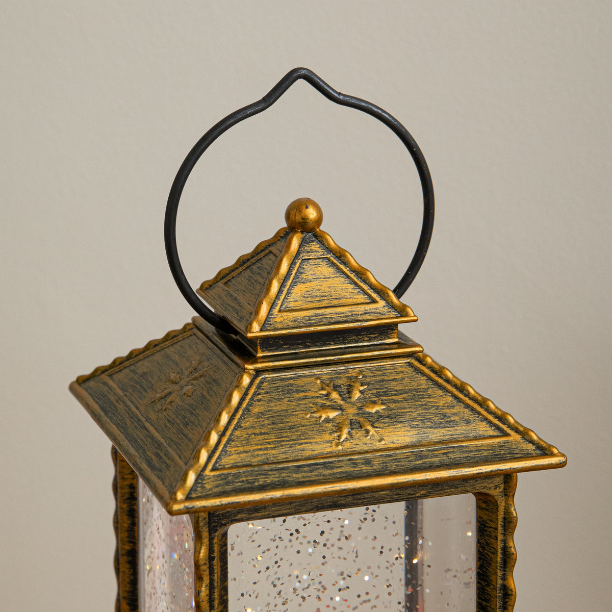 27cm Dual Powered Gold Santa Workshop Christmas Water Spinner Lantern