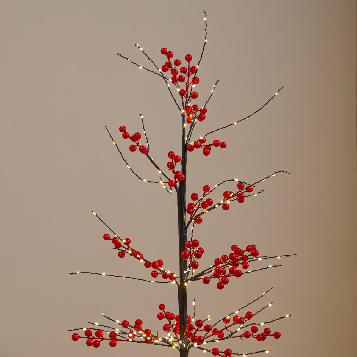 1.8m Light up Red Berry Christmas Tree with 775 Warm White LEDs