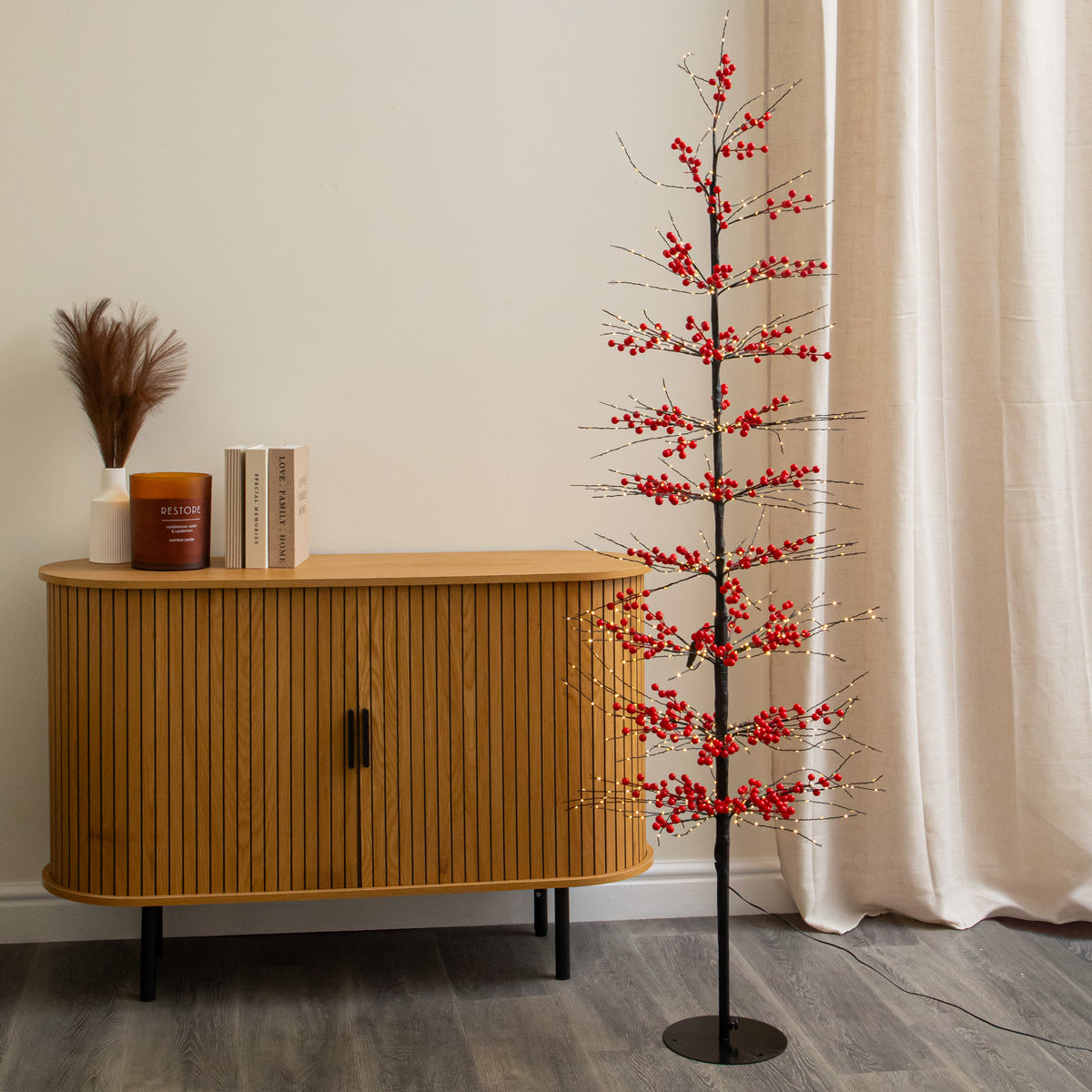 1.8m Light up Red Berry Christmas Tree with 775 Warm White LEDs