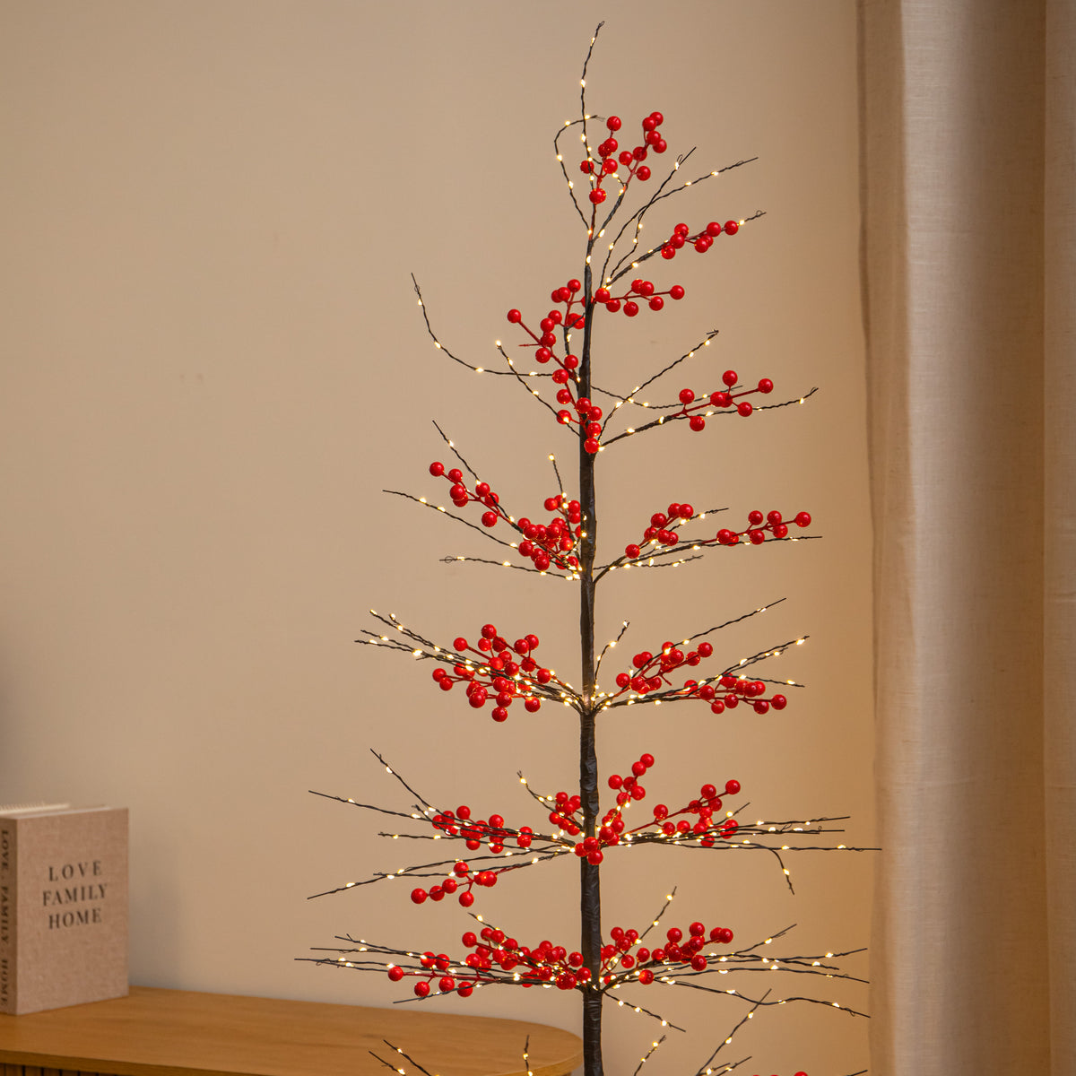 1.8m Light up Red Berry Christmas Tree with 775 Warm White LEDs