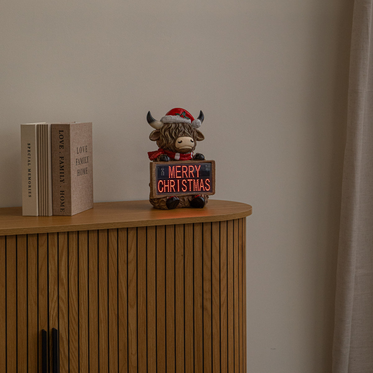 Highland Cow Merry Christmas LED Sign with Timer