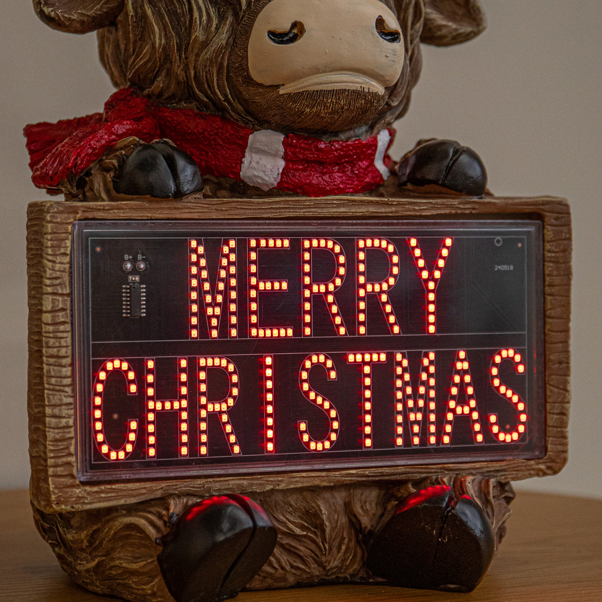 Highland Cow Merry Christmas LED Sign with Timer
