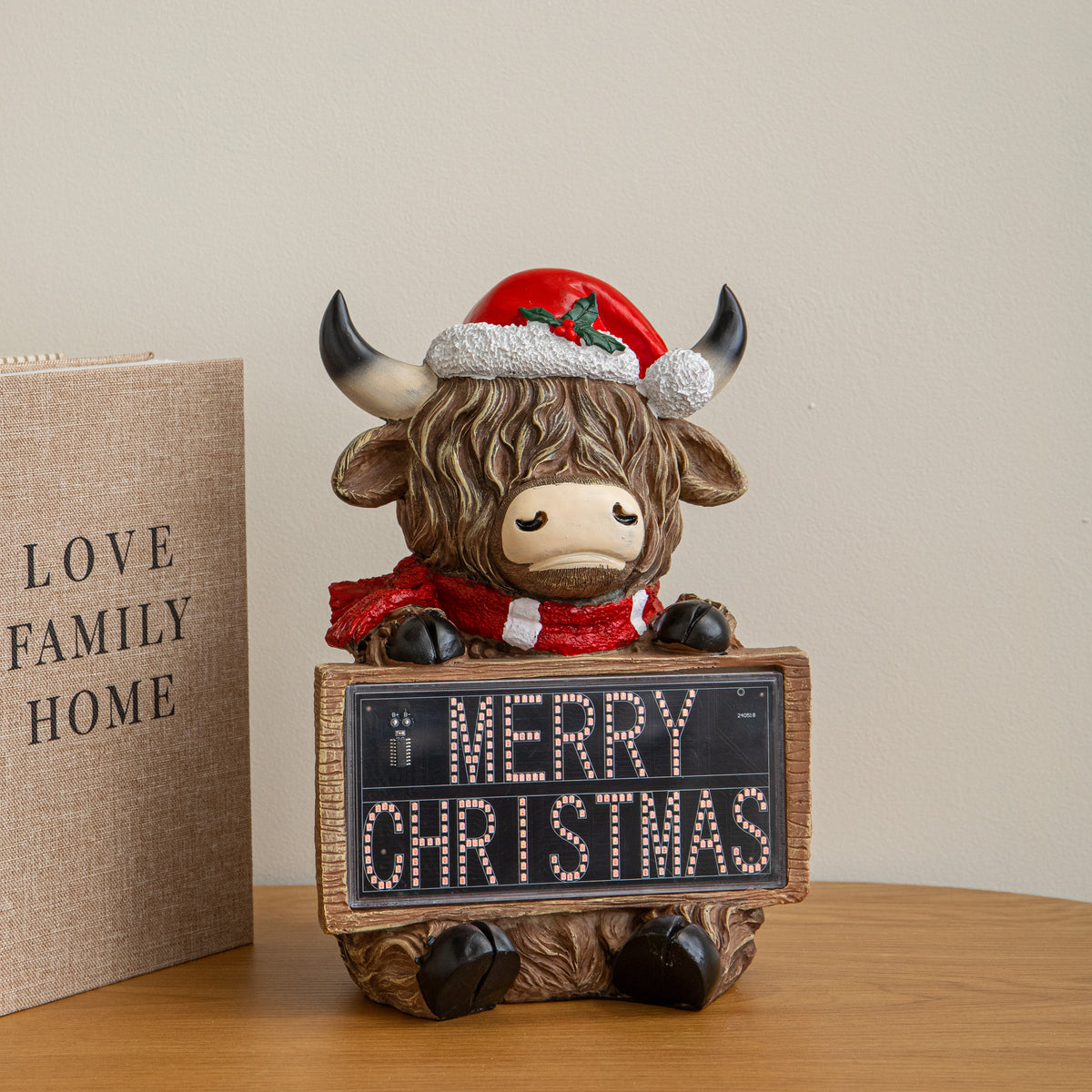 Highland Cow Merry Christmas LED Sign with Timer