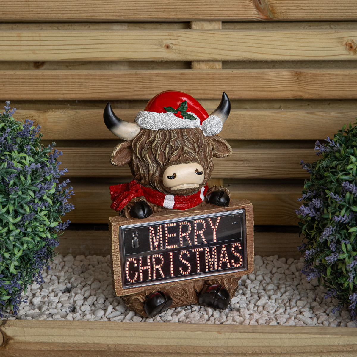 Highland Cow Merry Christmas LED Sign with Timer