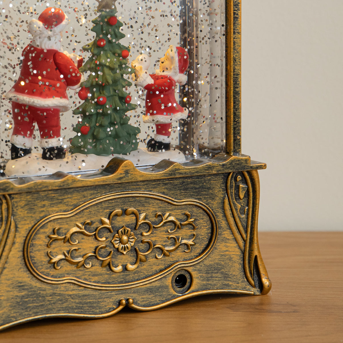 22cm Dual Powered Gold Santa Christmas Water Spinner Lantern