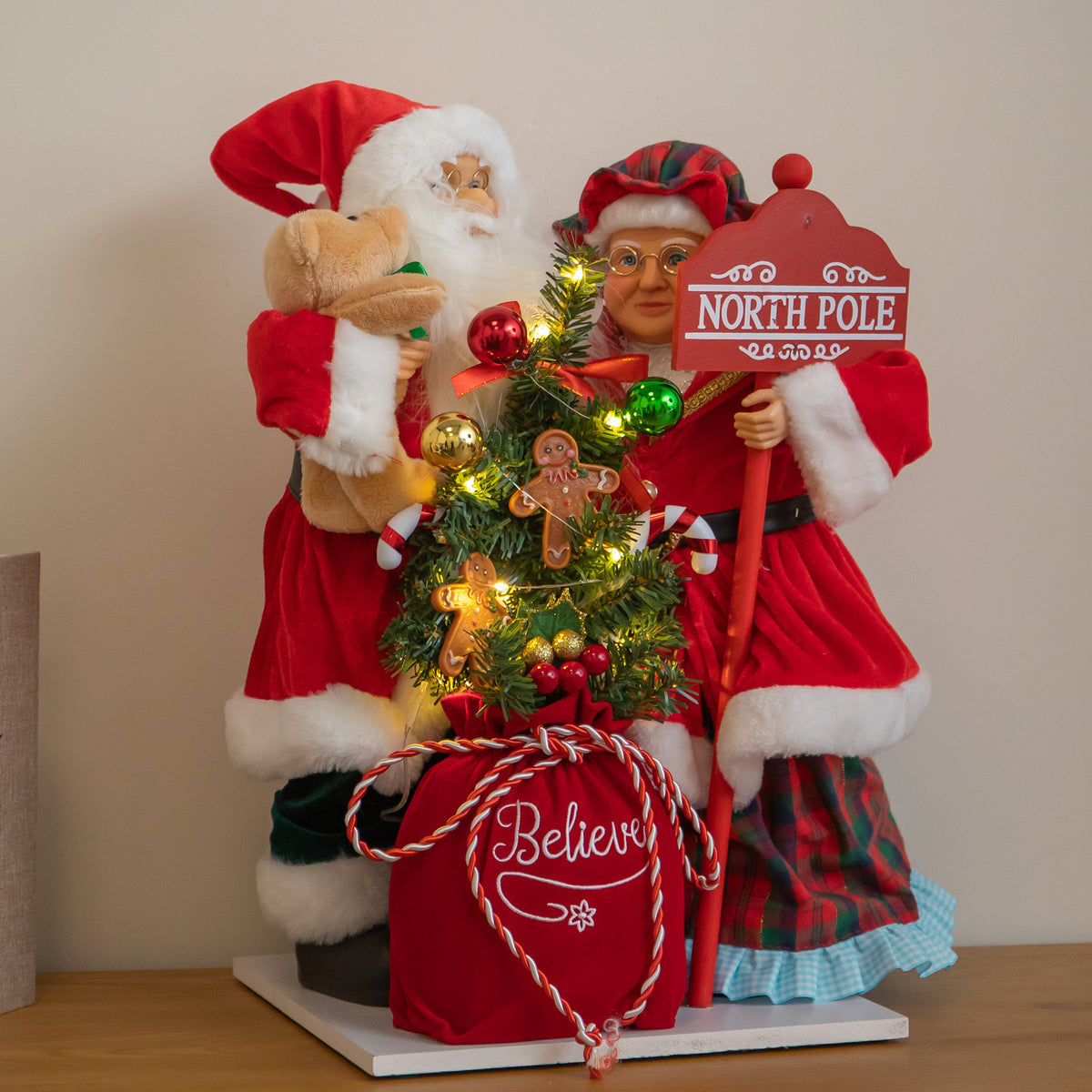 45cm Musical Santa & Mrs Claus Christmas Decoration with LEDs