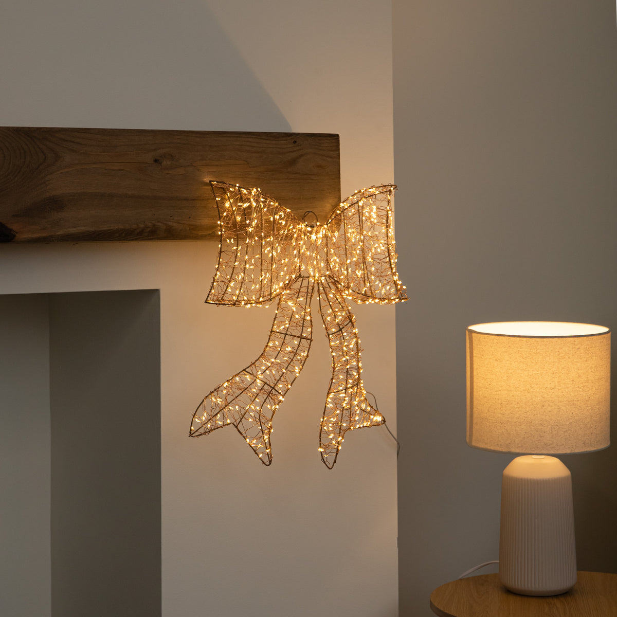 43cm Light up Gold Christmas Bow with 650 Warm White LEDs