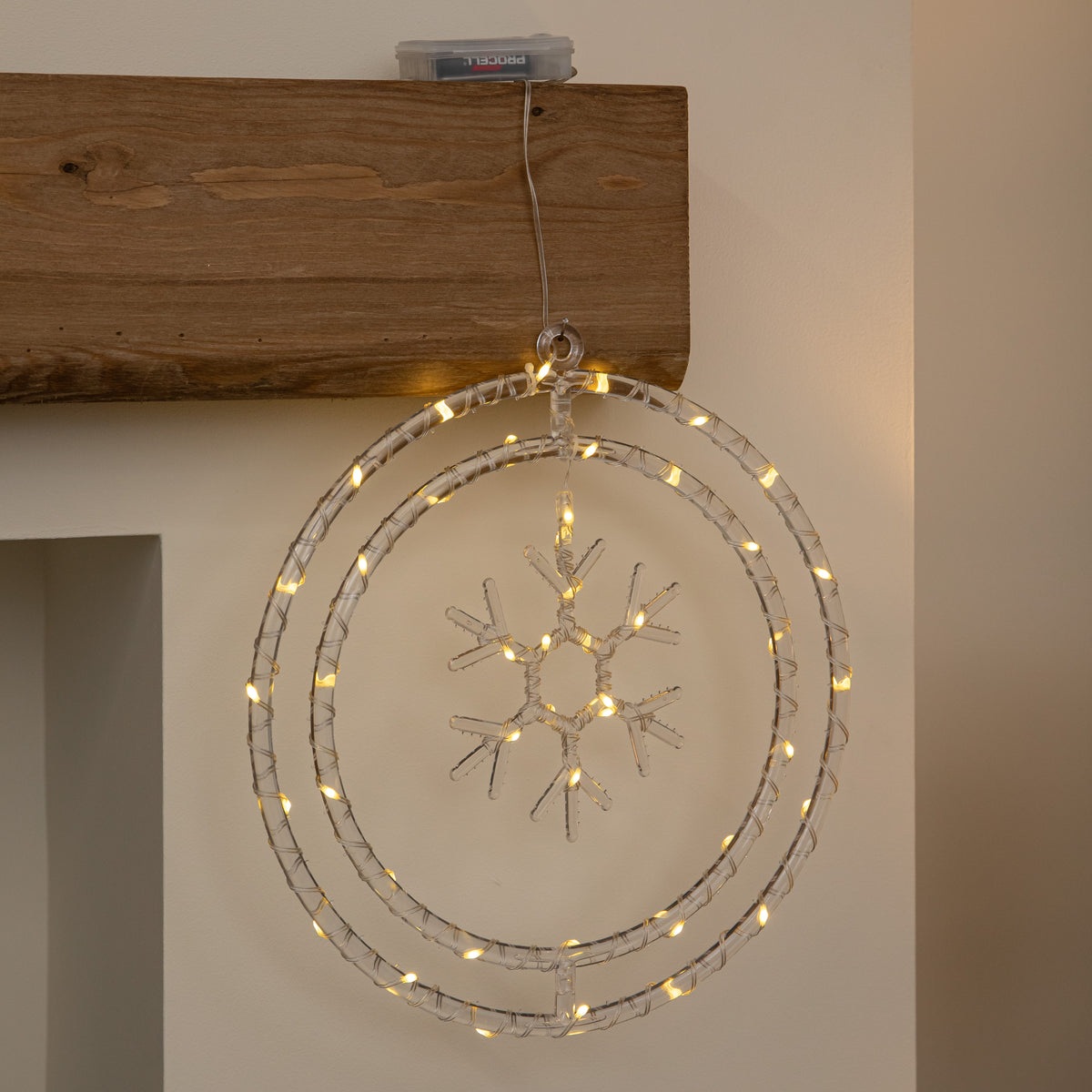 34cm Light Up Christmas Snowflake Ring with Warm White LEDs