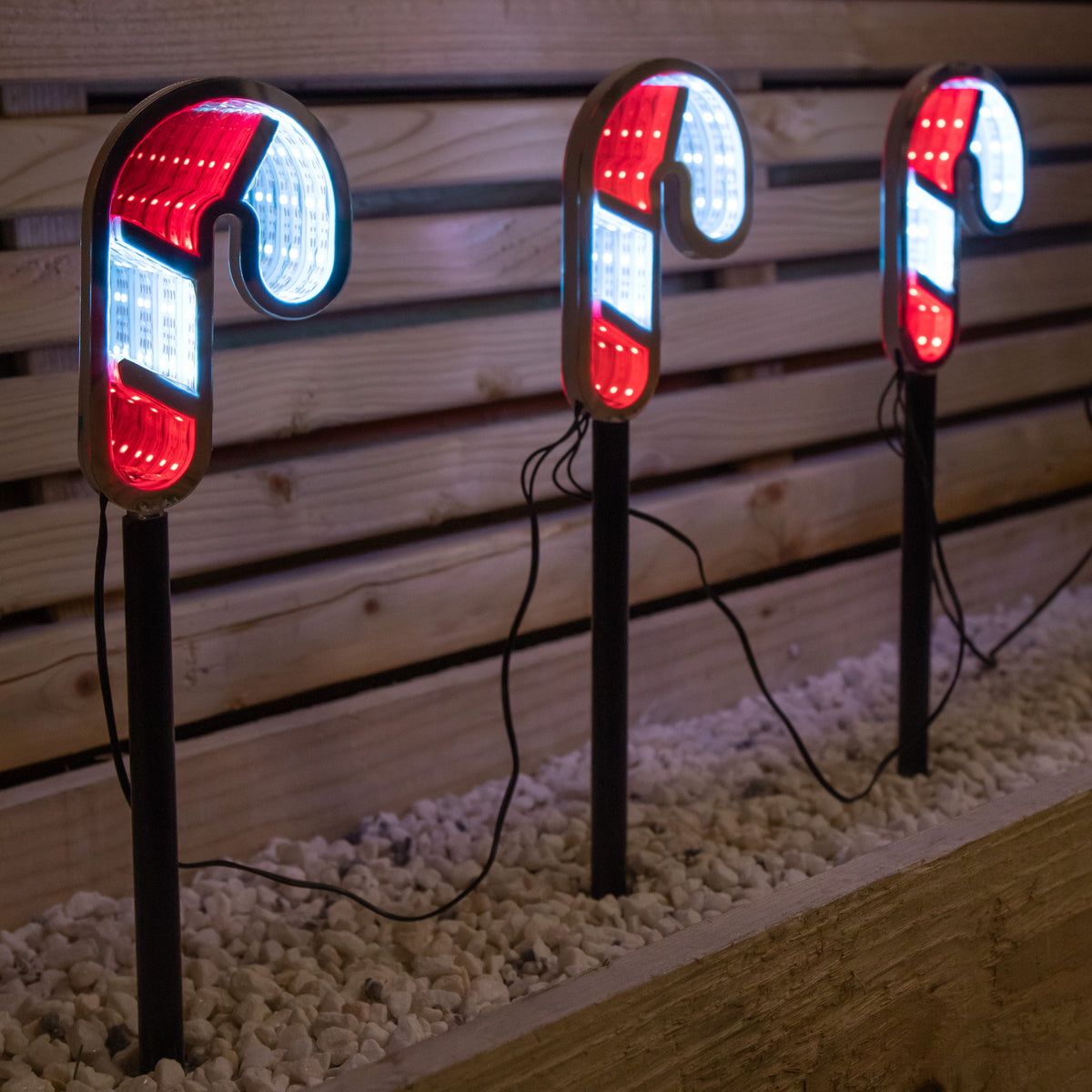 Set of 4 Infinity Mirror Candy Cane Christmas Path Lights with LEDs