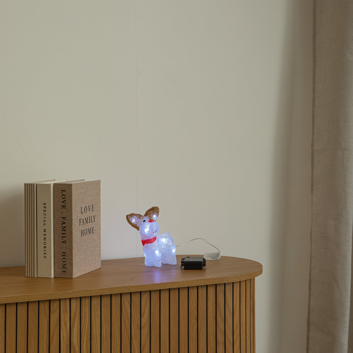 15cm Acrylic Light Up Christmas Reindeer with Red Scarf & Cool White LEDs