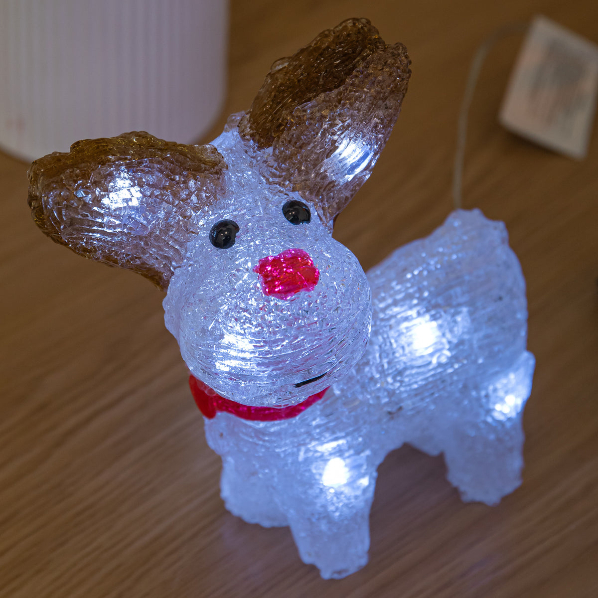 15cm Acrylic Light Up Christmas Reindeer with Red Scarf & Cool White LEDs