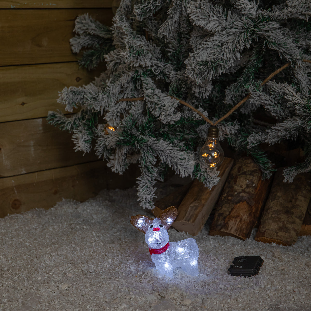 15cm Acrylic Light Up Christmas Reindeer with Red Scarf & Cool White LEDs