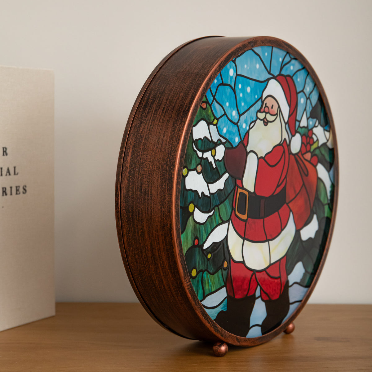 25cm USB Powered Light Up Santa Stained Glass Christmas Decoration