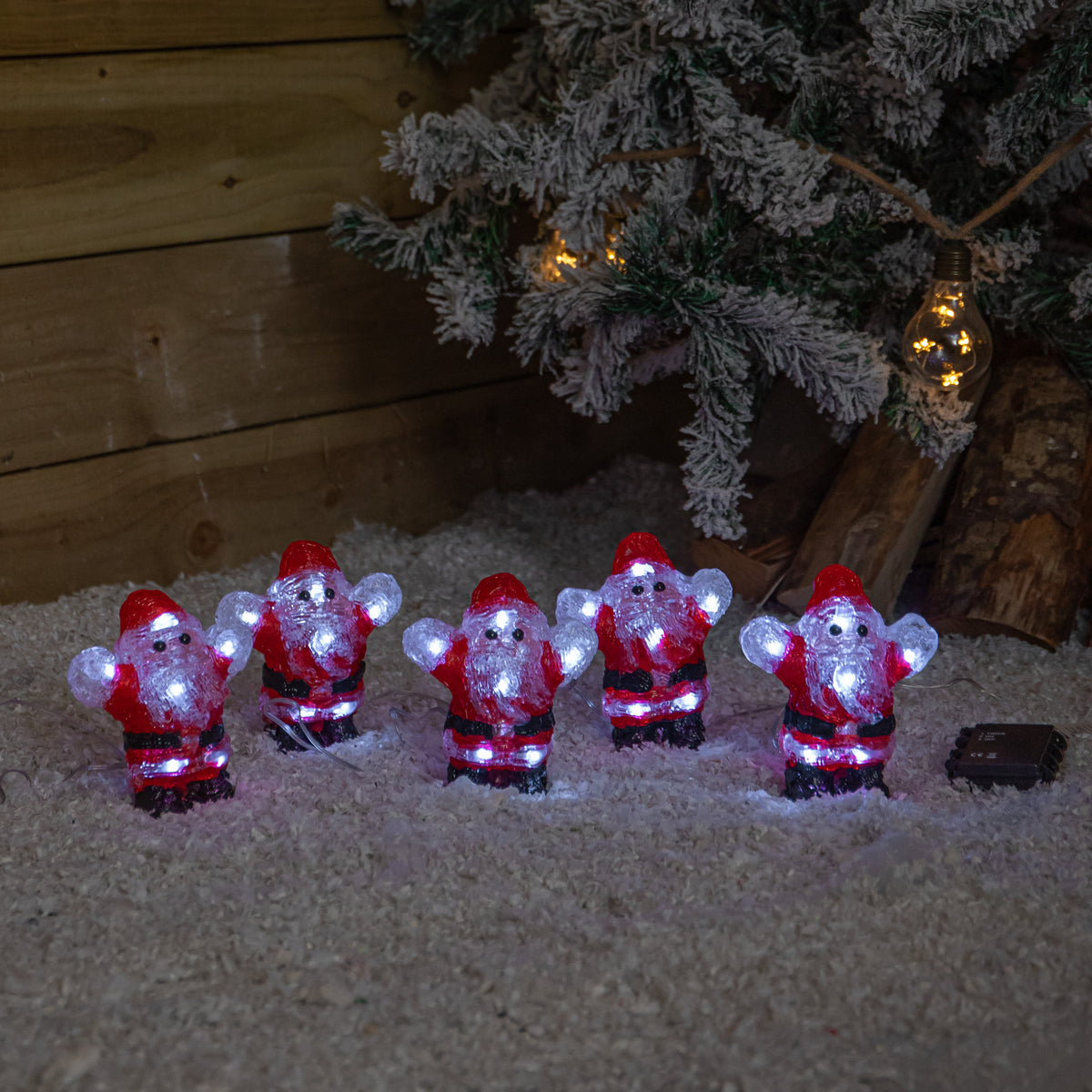 Set of 5 Acrylic Santa Christmas Lights with Cool White LEDs