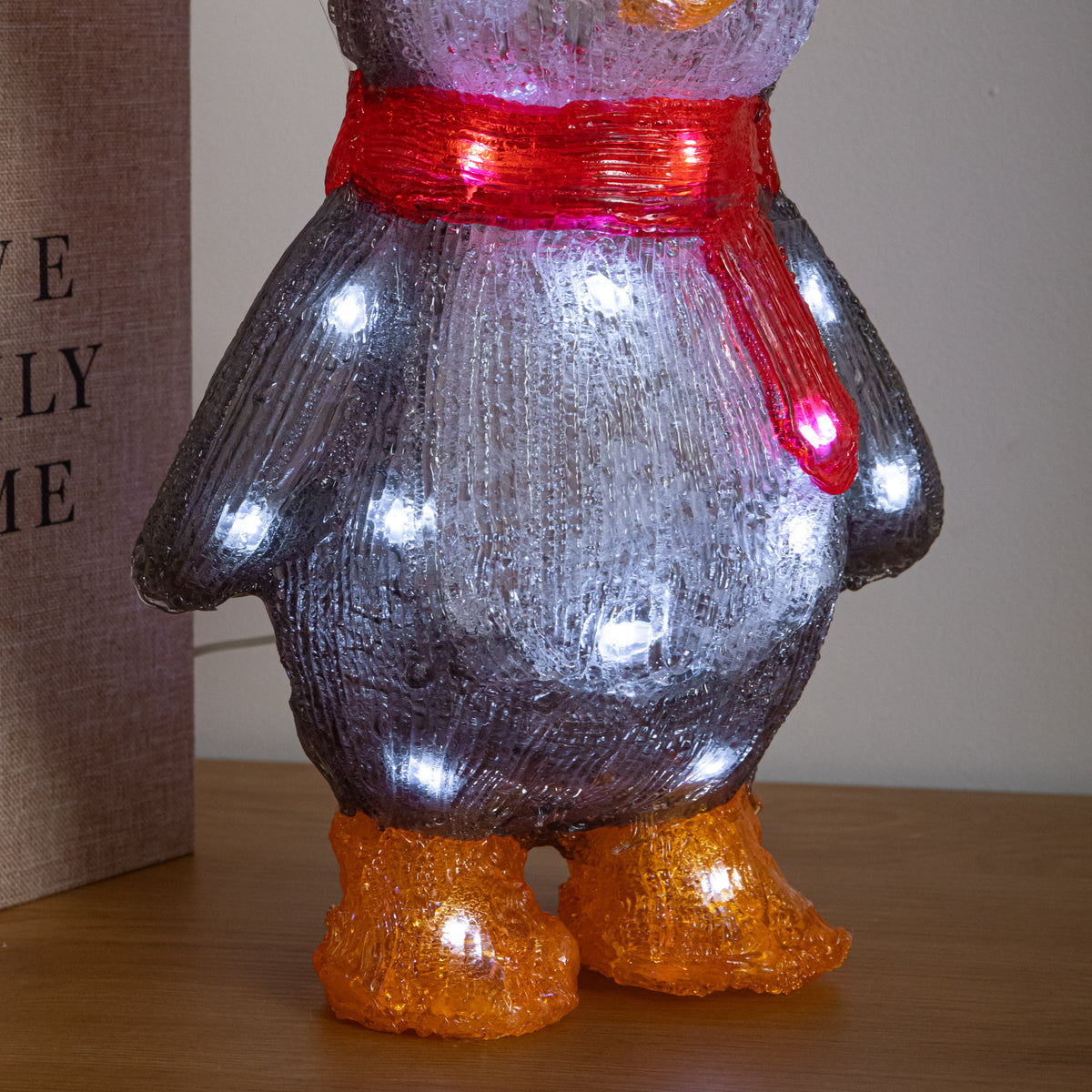 33cm Acrylic Light Up Christmas Penguin Decoration with White LEDs