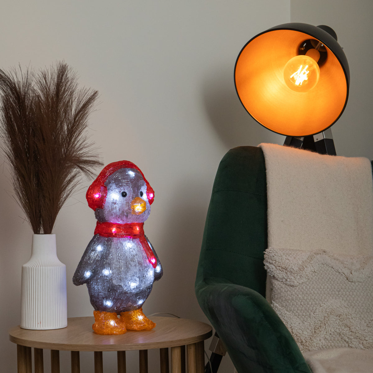 33cm Acrylic Light Up Christmas Penguin Decoration with White LEDs