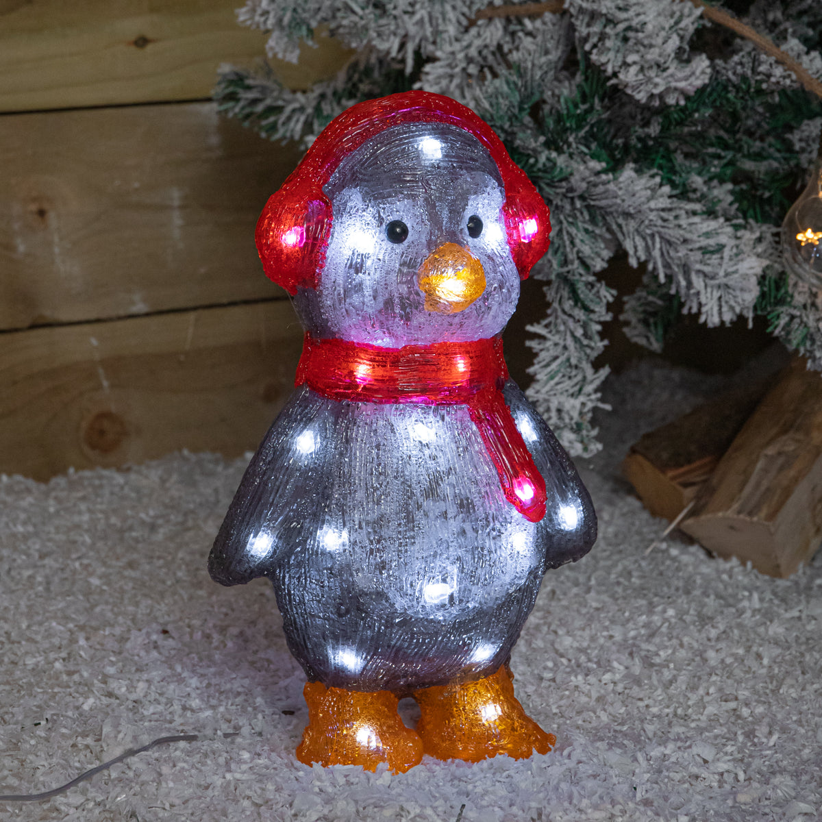 33cm Acrylic Light Up Christmas Penguin Decoration with White LEDs