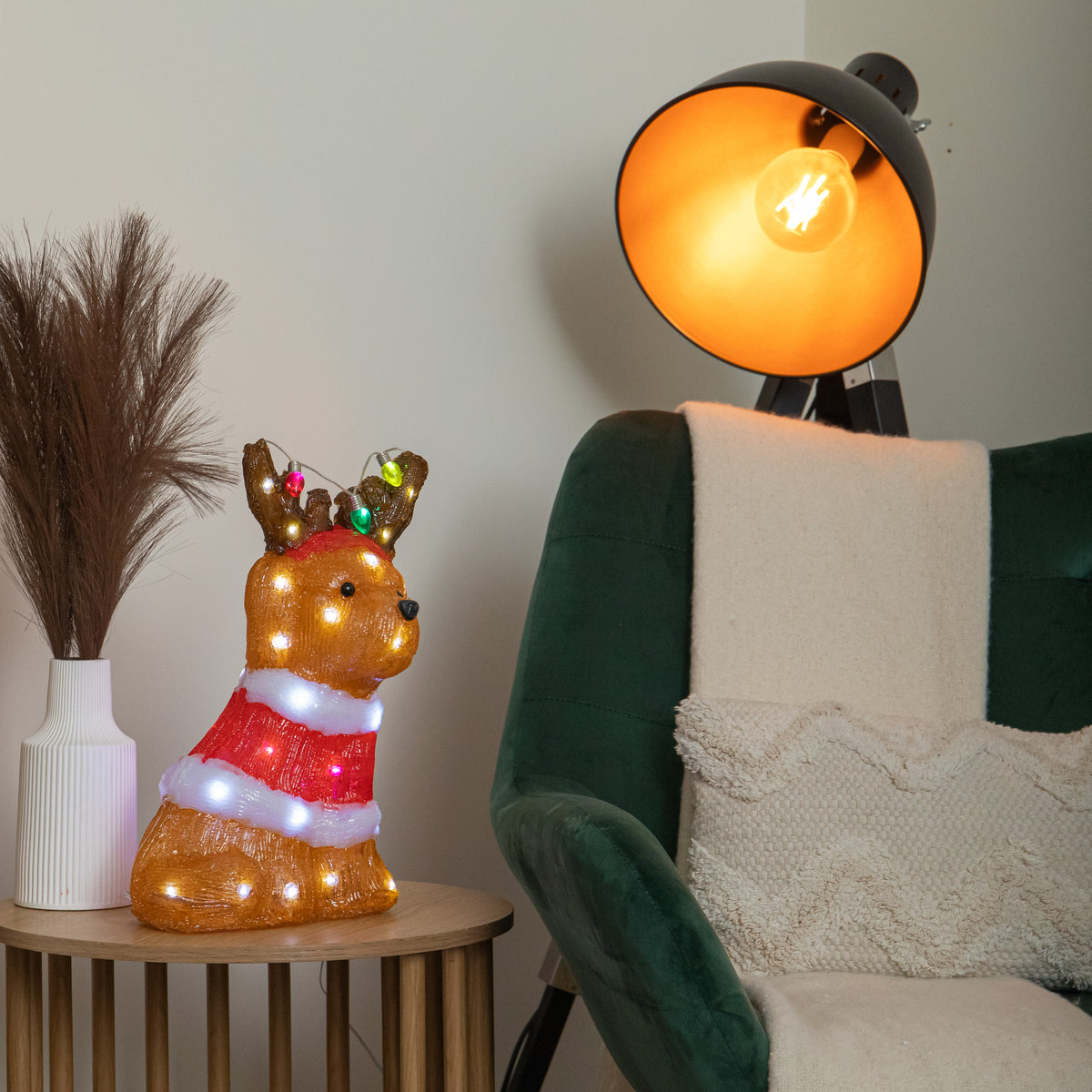 34cm Light Up Acrylic Christmas Dog Decoration with 40 White LEDs
