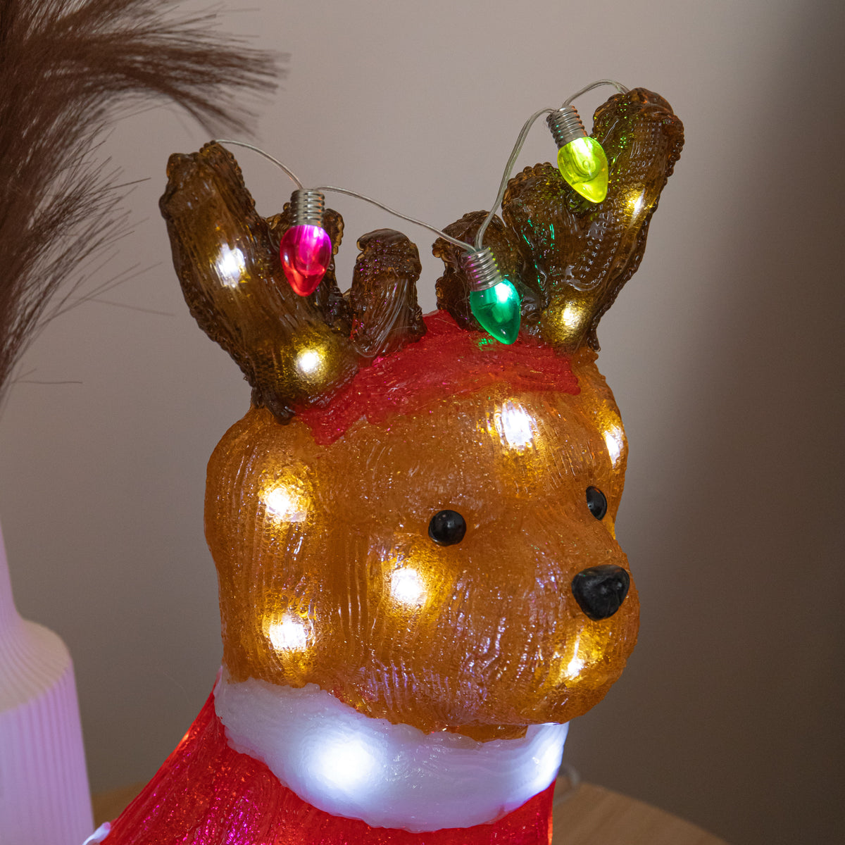 34cm Light Up Acrylic Christmas Dog Decoration with 40 White LEDs