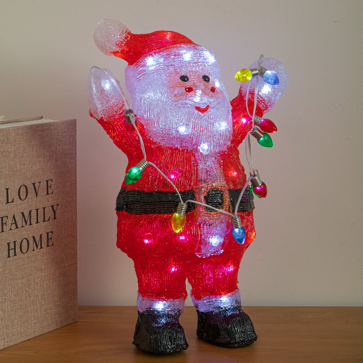 34cm Acrylic Light Up Santa Christmas Decoration with 50 Cool White LEDs