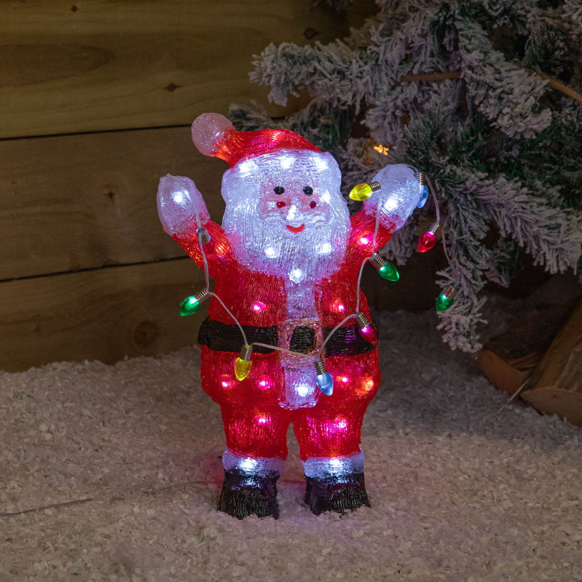 34cm Acrylic Light Up Santa Christmas Decoration with 50 Cool White LEDs