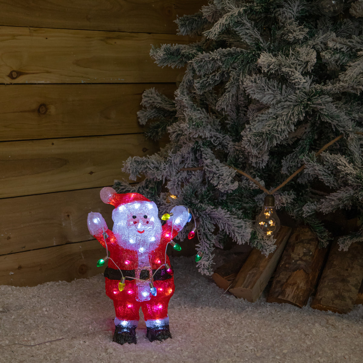 34cm Acrylic Light Up Santa Christmas Decoration with 50 Cool White LEDs