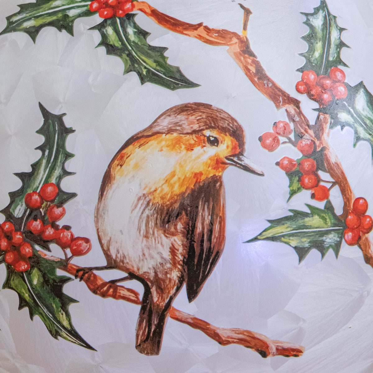 20cm Light Up Christmas Robin Glass Ball with Cool White LEDs