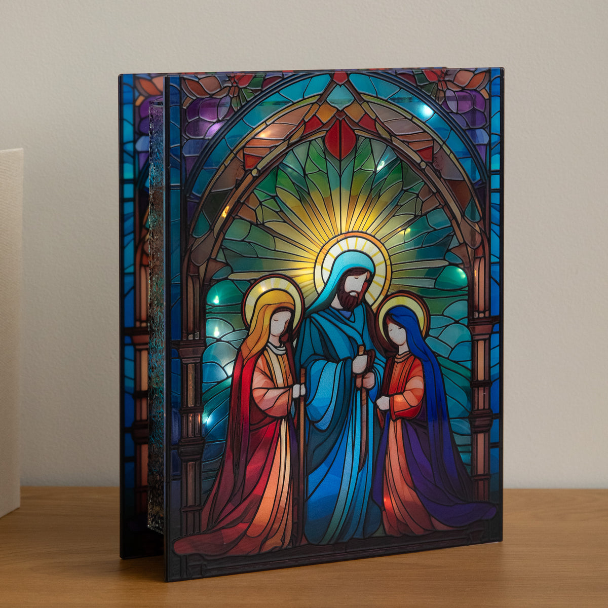 28 x 21cm Light Up Nativity Scene Stained Glass Christmas Decoration