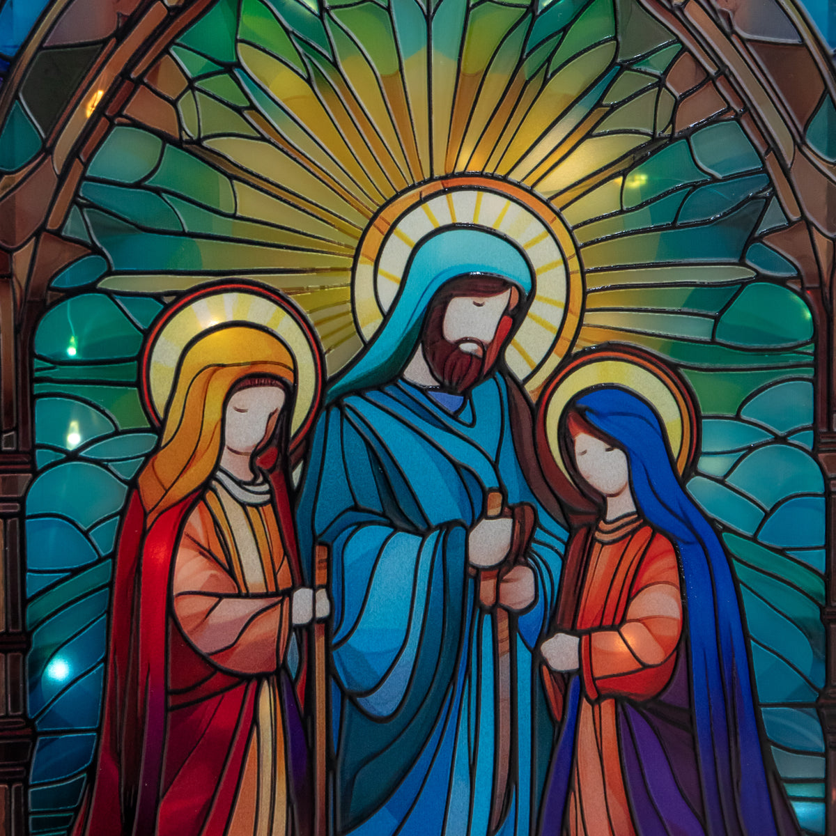 28 x 21cm Light Up Nativity Scene Stained Glass Christmas Decoration