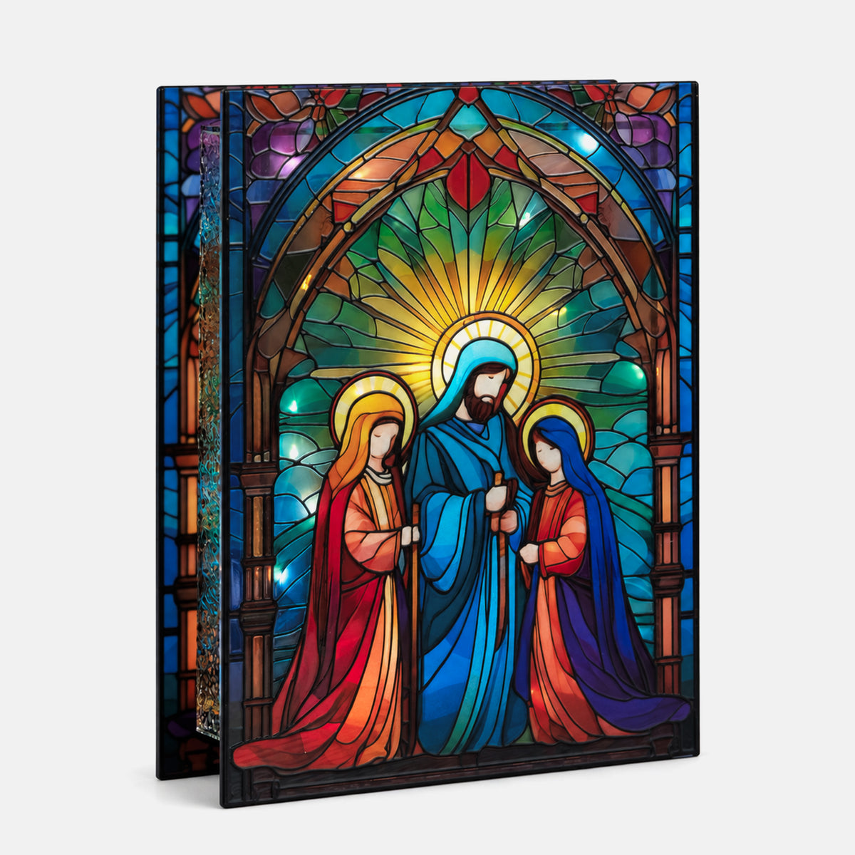 28 x 21cm Light Up Nativity Scene Stained Glass Christmas Decoration