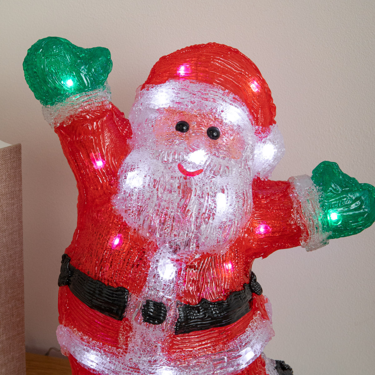 34cm Light Up Acrylic Ta-Da Santa Christmas Decoration with White LEDs